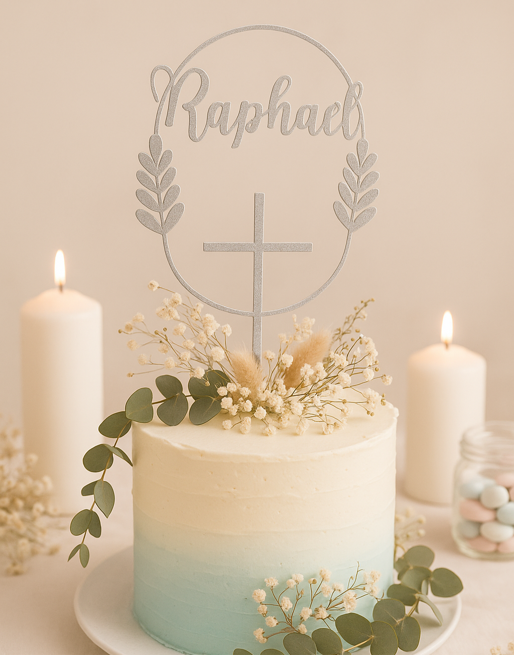 Cake topper baptême personnalisé