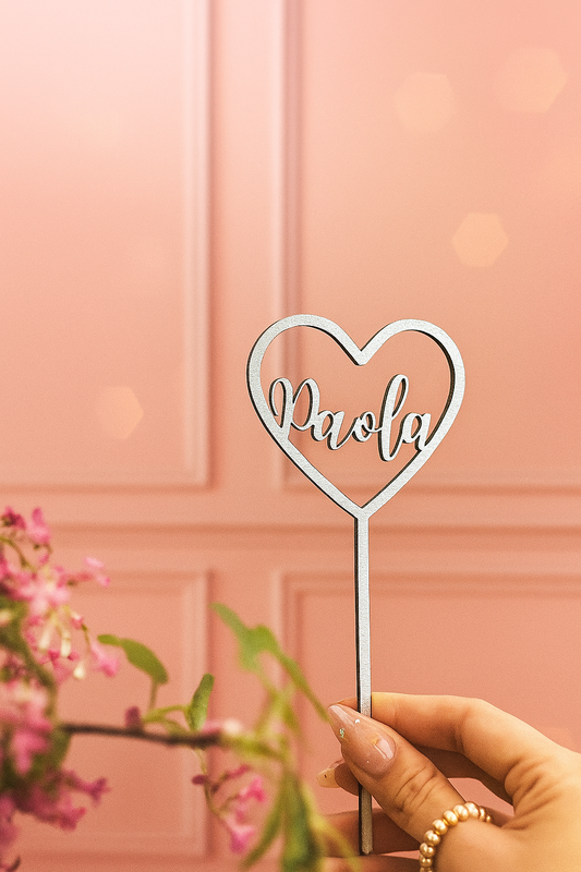 Cake topper cœur personnalisé- pic à gâteau en bois