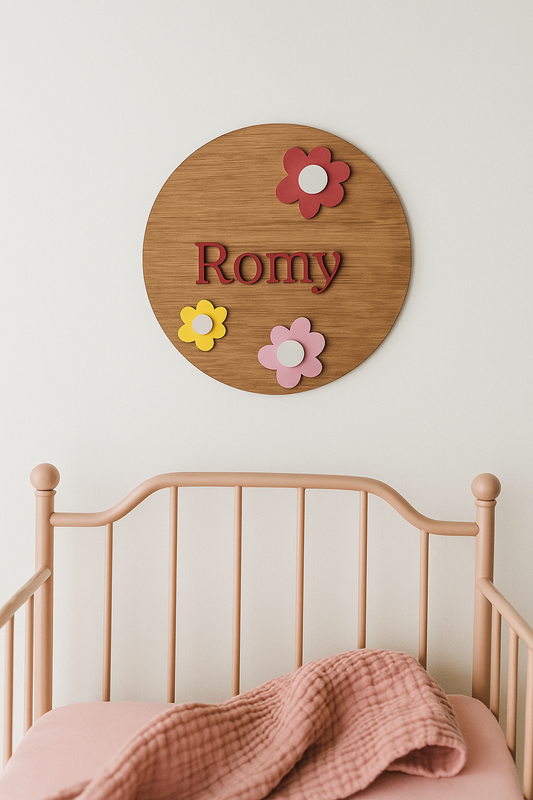 Suspension - Prénom en bois  chambre bébé - Motif fleurs