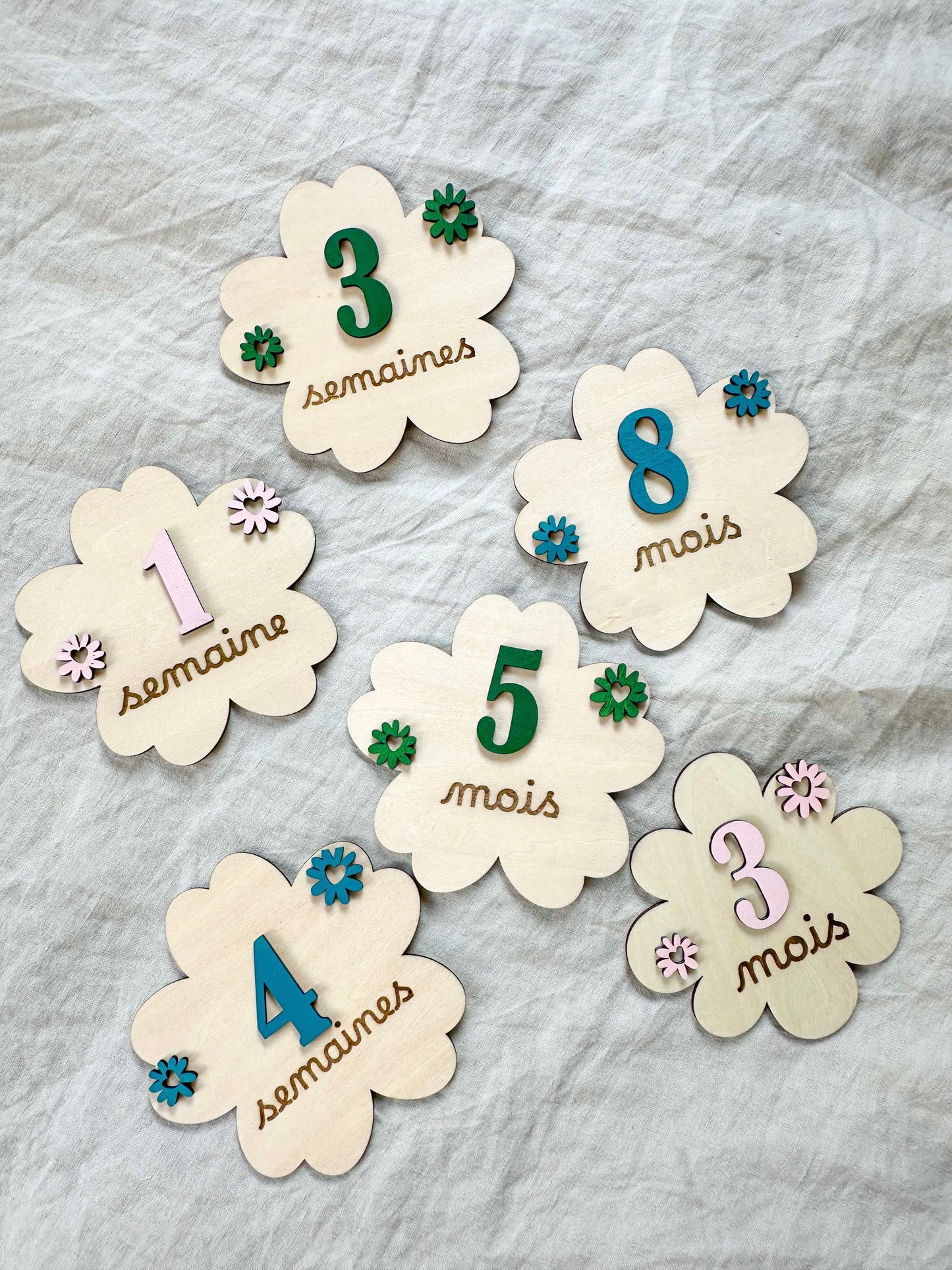 Cartes étapes fleuries - cadeau de naissance personnalisé