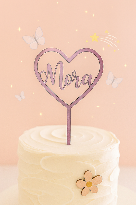 Cake topper cœur personnalisé- pic à gâteau en bois