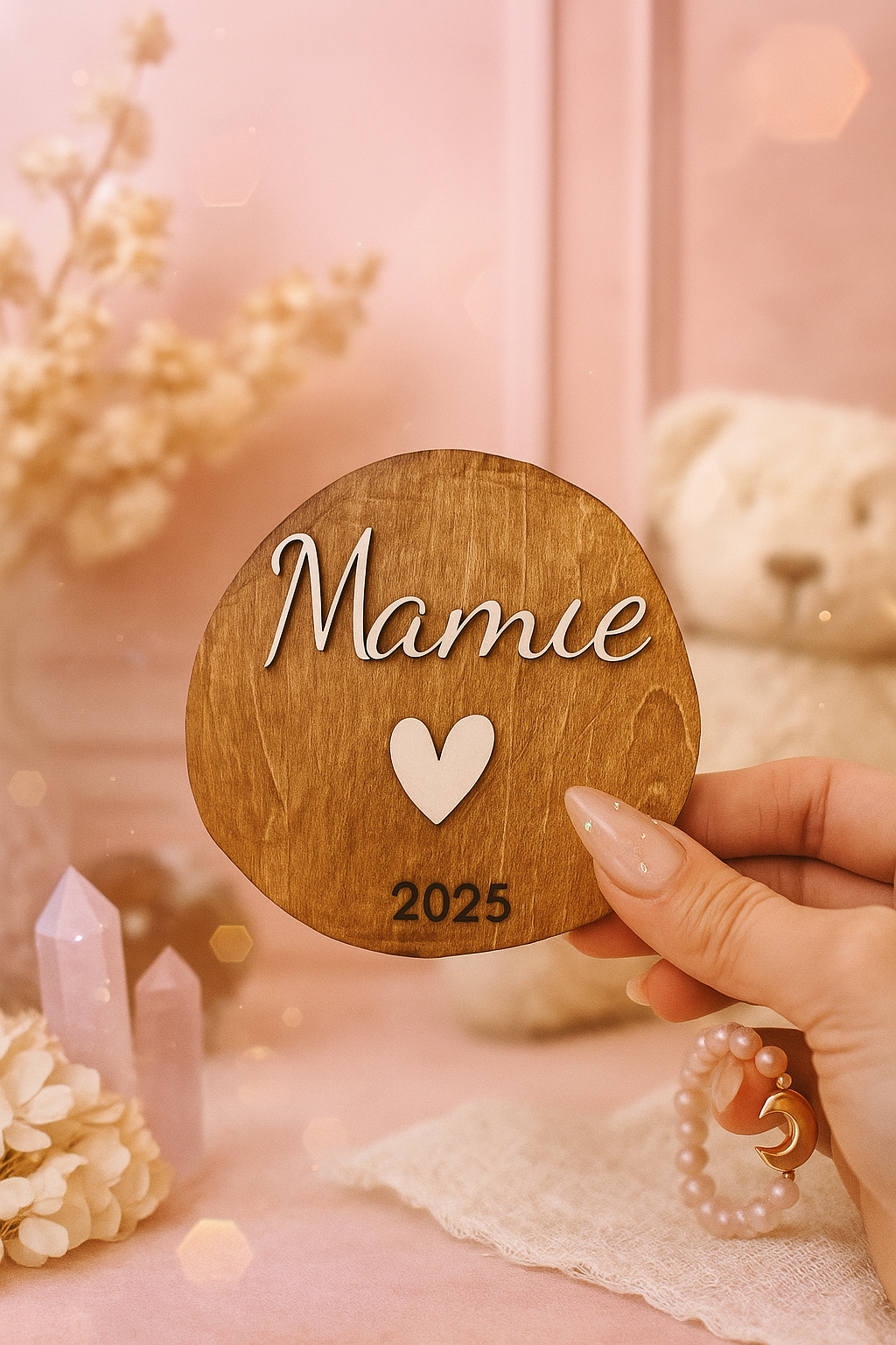 annonce grossesse en bois personnalisée : MAMIE 2026