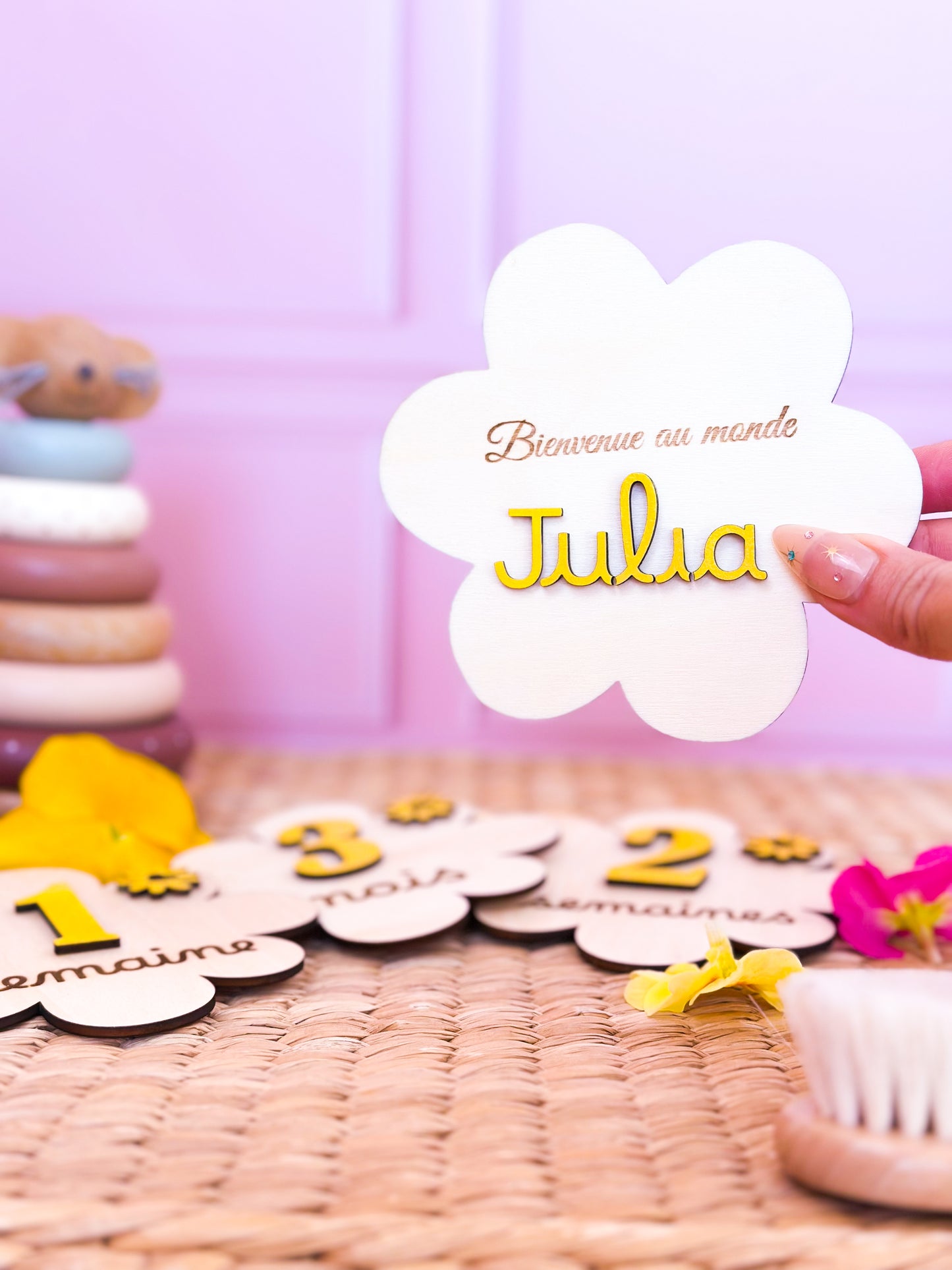 Cartes étapes bébé en forme de fleurs en 3 dimensions et couleur