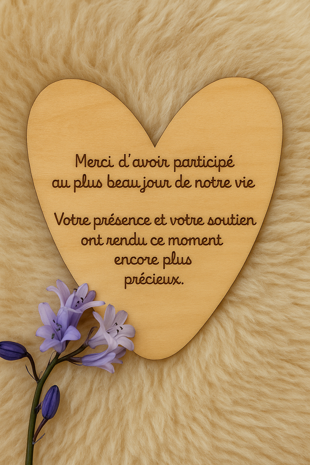 carte en bois en forme de coeur pour remercier sage femme suite à accouchement