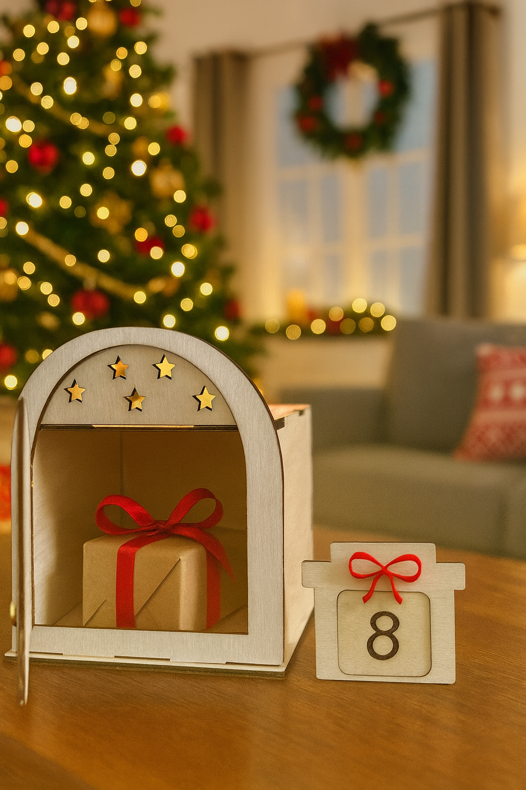 calendrier de l'avent en bois : boîte en kit à monter soit même, petit cadeau glissé dans le calendrier de l'avent