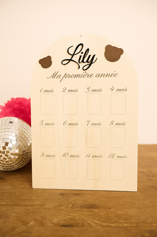 Panneau 1ère année bébé personnalisé en bois – Souvenir naissance & décoration anniversaire 1 an – Idée cadeau naissance unique
