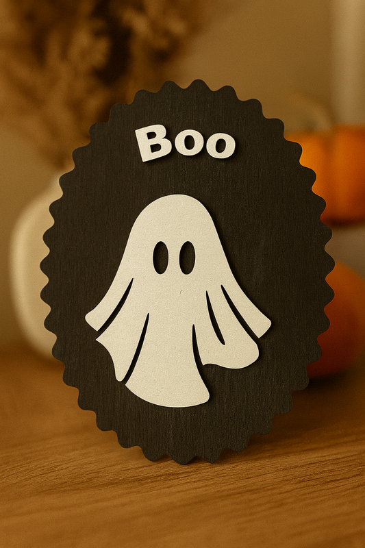 Décoration murale Halloween artisanale « Boo » 👻