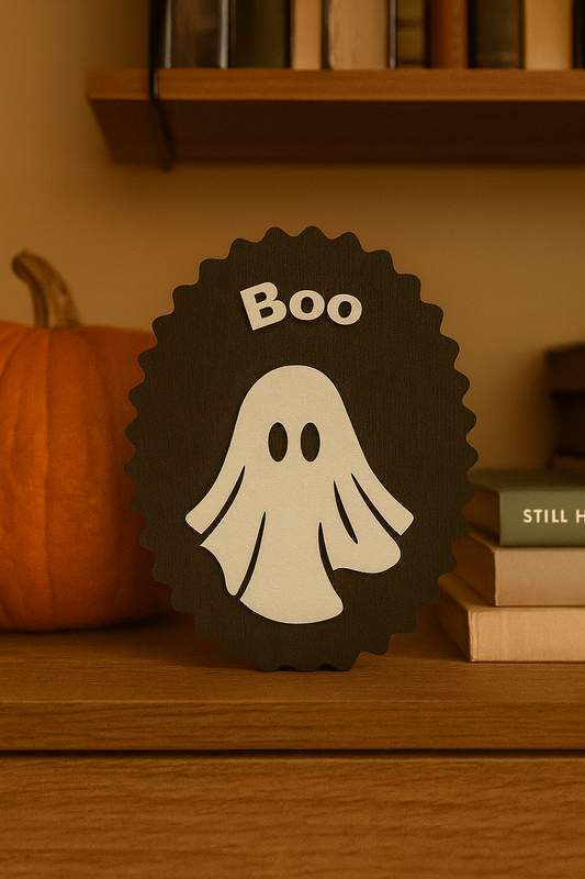 Décoration murale Halloween artisanale « Boo » 👻