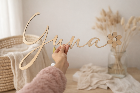 prénom prolongé par une fleur en bois