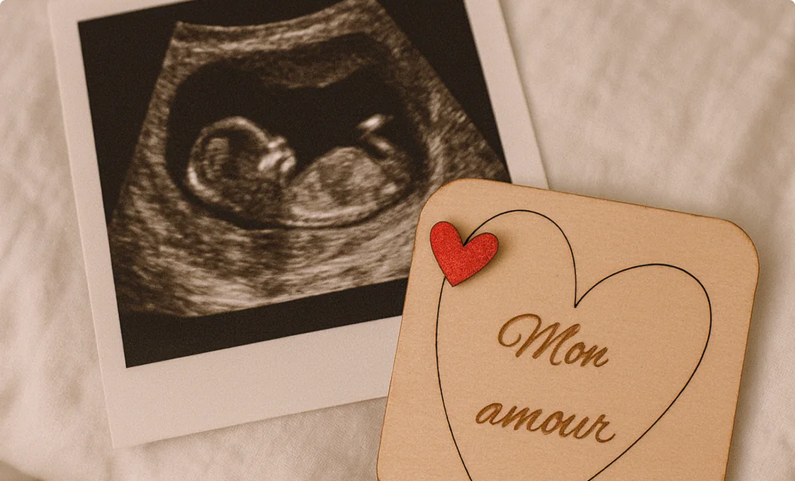 photo d'une échographie bébé avec un cadeau de naissance pour le papa