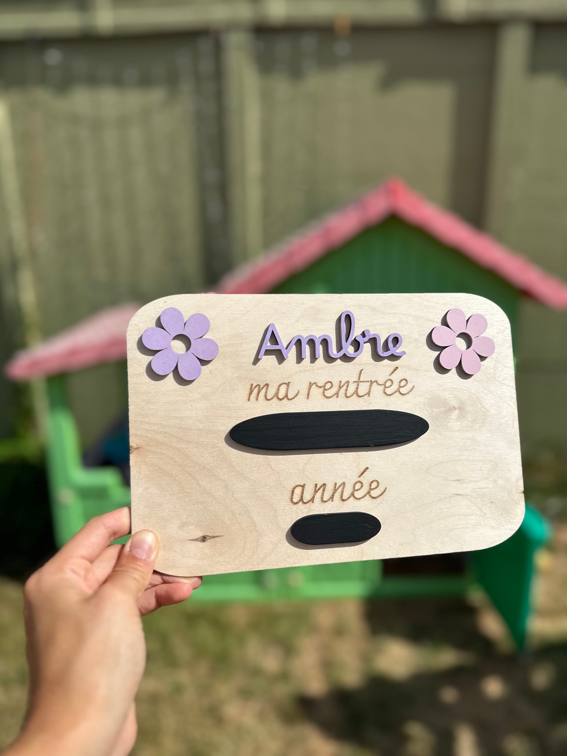 Pancarte photo rentrée des Classes prénom personnalisé - ardoise bois premier jour maternelle CP- Souvenir album famille – création personnalisée en bois, Chou Rose (visuel 1/2)