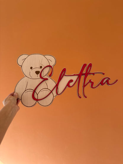 Prénom en Bois Personnalisé Ourson : Plaque de Porte & Décoration Chambre Enfant
