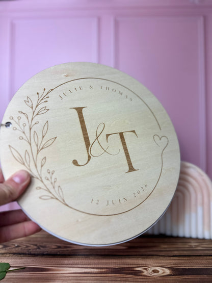 Livre d’or mariage en bois personnalisé – format rond