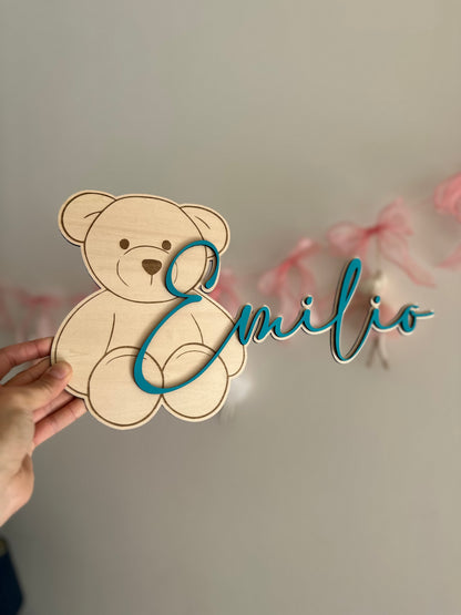 Prénom en Bois Personnalisé Ourson : Plaque de Porte & Décoration Chambre Enfant