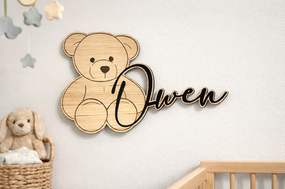 Prénom en Bois Personnalisé Ourson : Plaque de Porte & Décoration Chambre Enfant