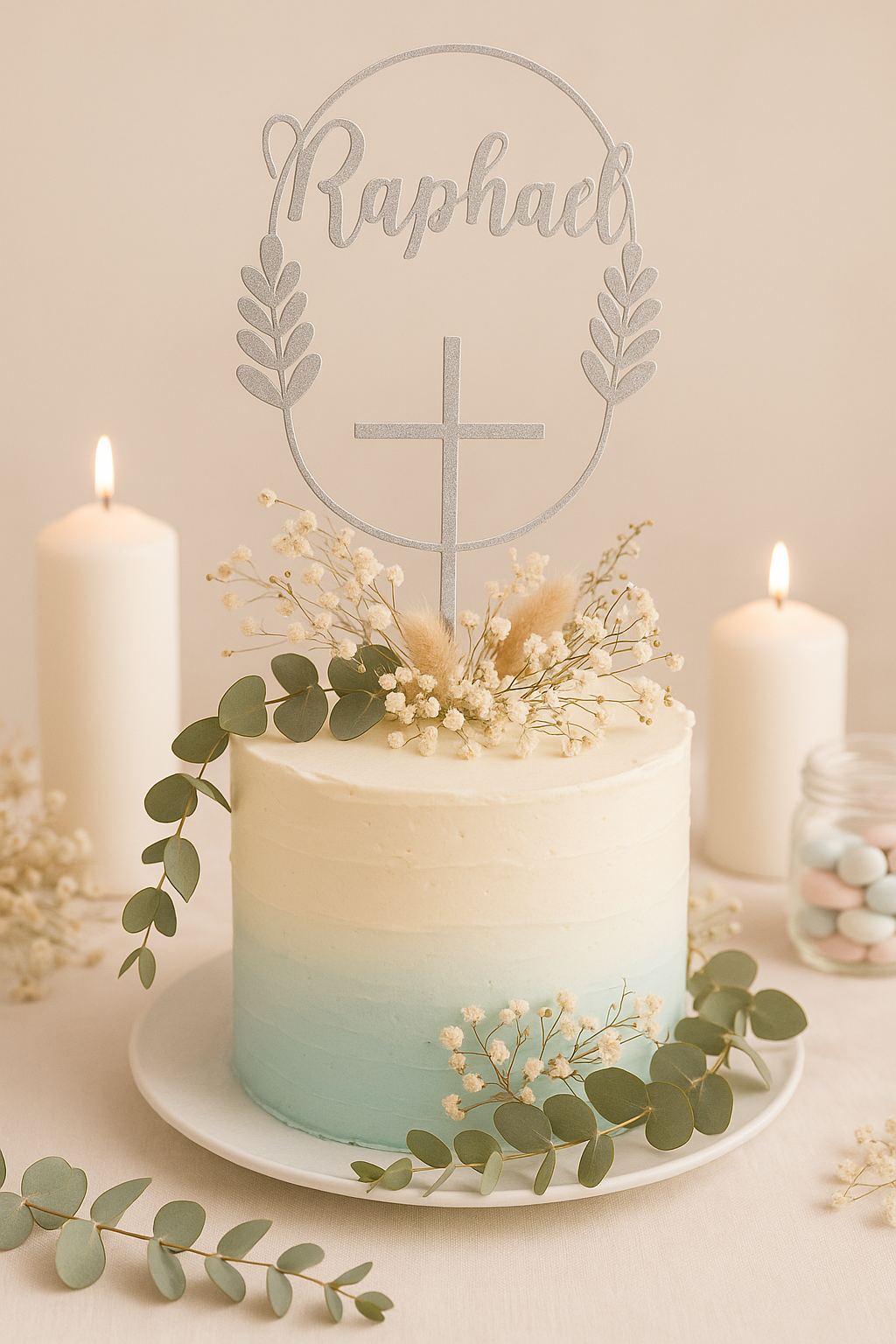 Cake topper baptême personnalisé