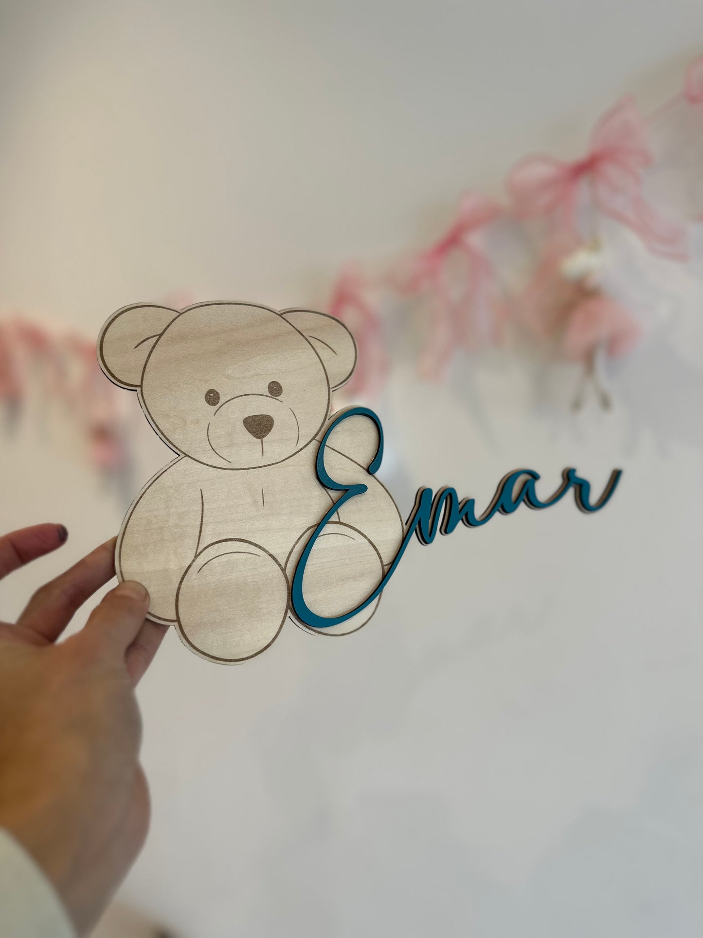 Prénom en Bois Personnalisé Ourson : Plaque de Porte & Décoration Chambre Enfant