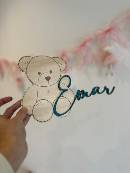 Prénom en Bois Personnalisé Ourson : Plaque de Porte & Décoration Chambre Enfant