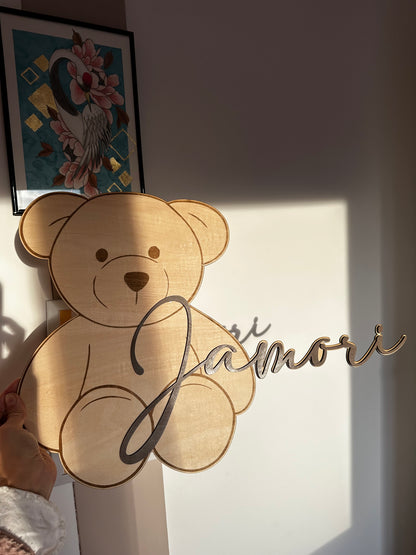 Prénom en Bois Personnalisé Ourson : Plaque de Porte & Décoration Chambre Enfant