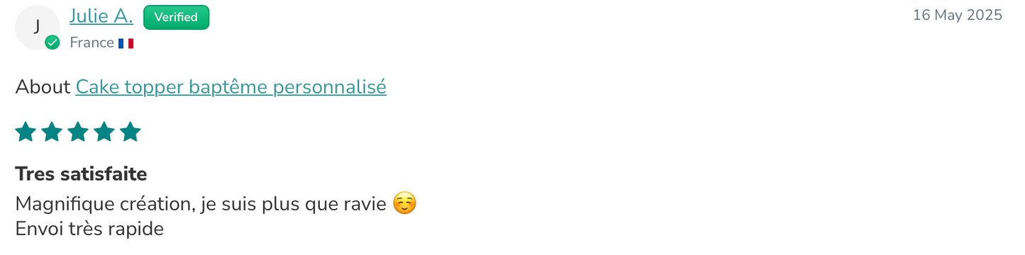 Cake topper baptême personnalisé