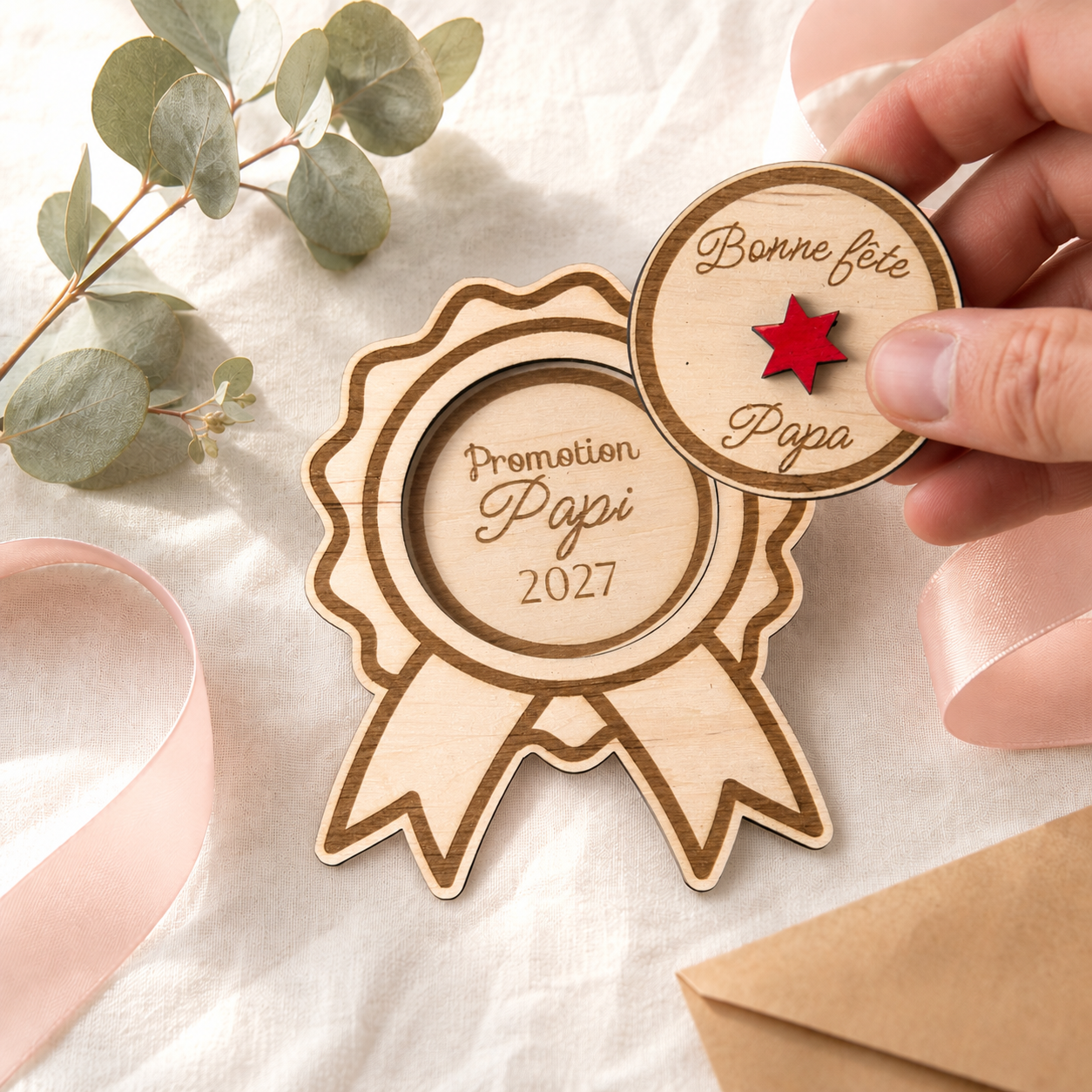 Annonce Grossesse Papi - Médaille en bois Fête des Pères "Promotion Papi"