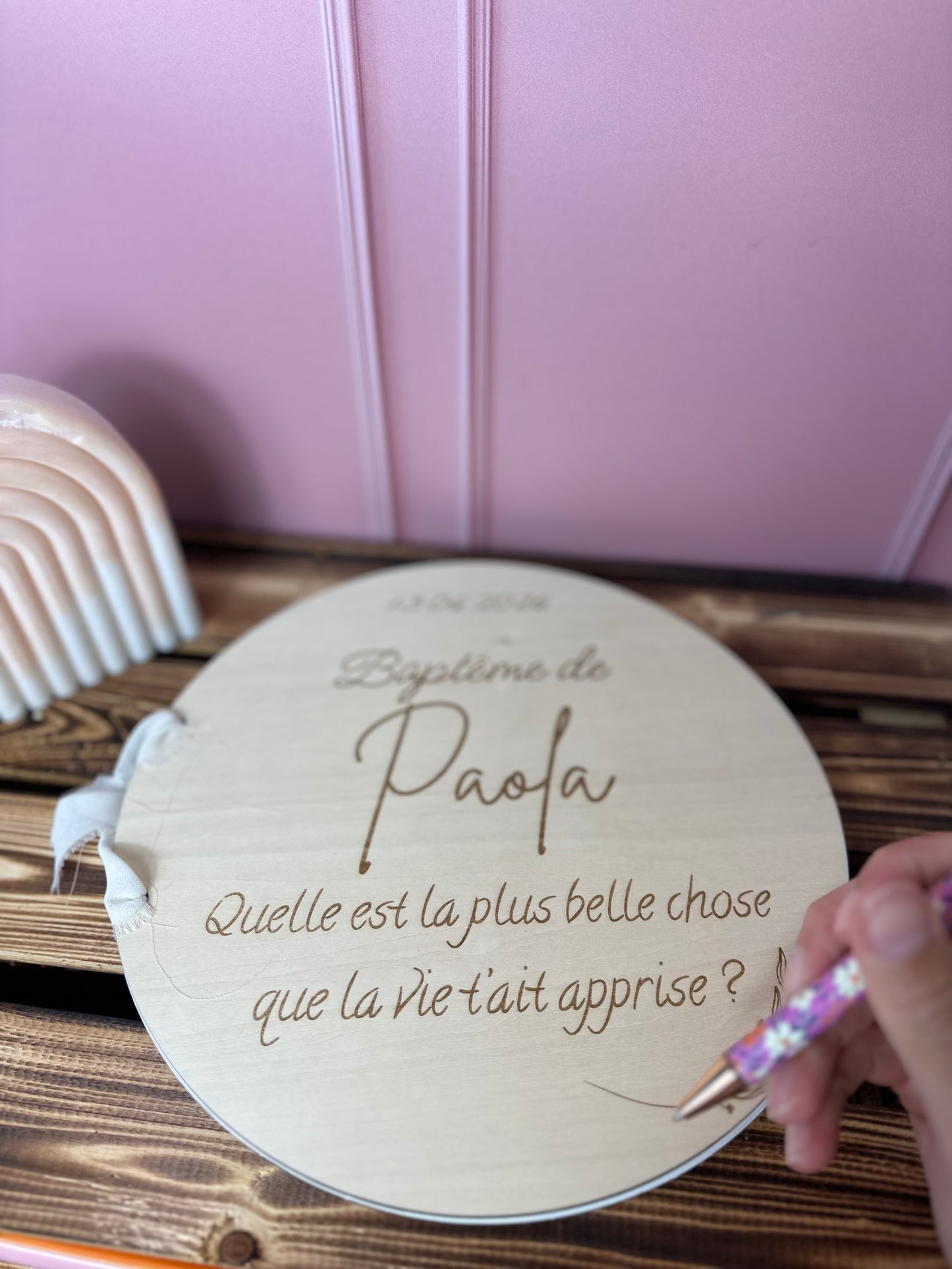 🌿 Livre d’or baptême personnalisé en bois – Prénom, citation ou message gravé