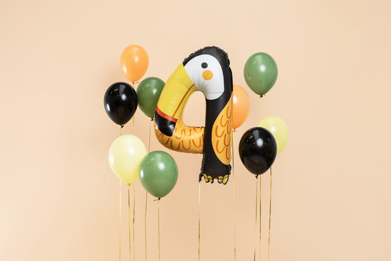 ballon chiffre 4 forme toucan avec d'autres ballons autour