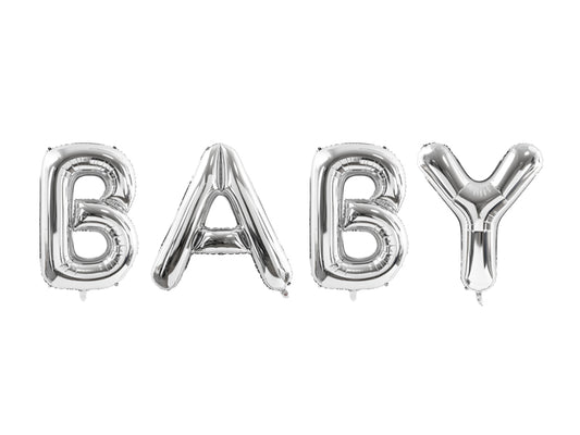 ballon argenté lettres qui forment le mot baby
