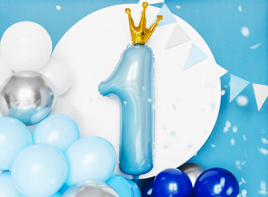 ballon 1 pour premier anniversaire. Ballon bleu de 92 cm bleu avec couronne dorée