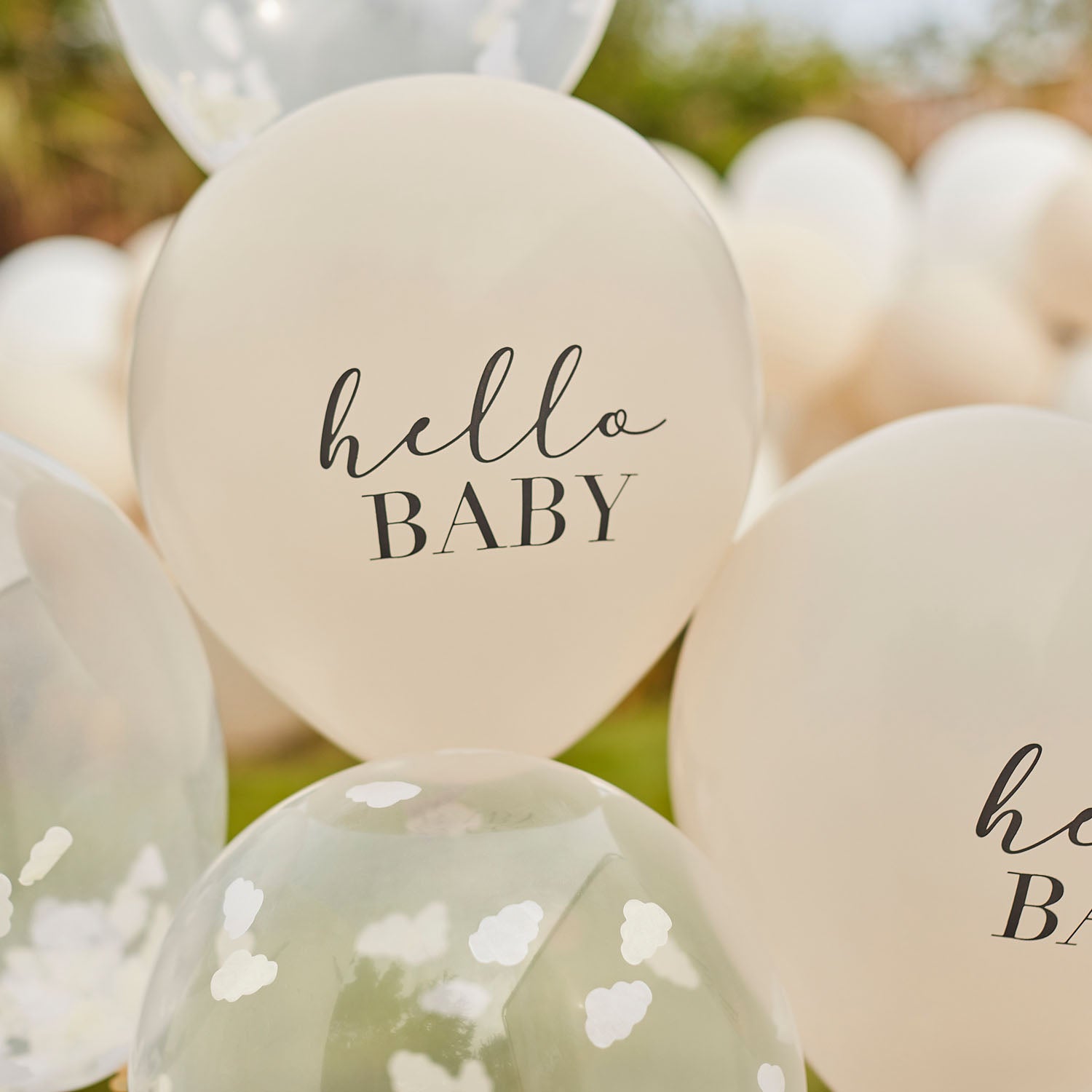 5 ballons baby shower hello baby confettis nuage