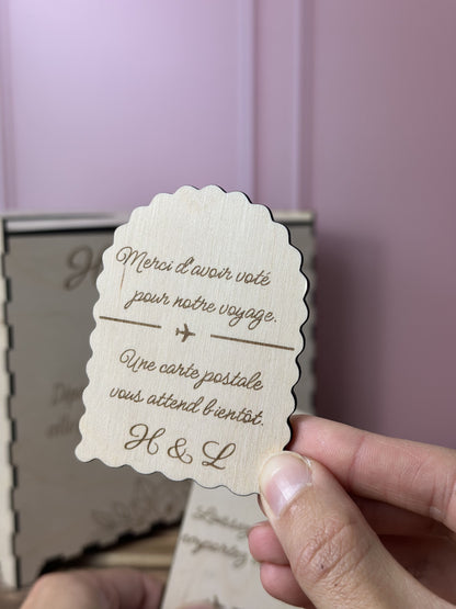 Urne mariage voyage personnalisée — vos invités votent la Lune de Miel