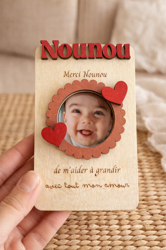 Cadre photo personnalisé en bois pour nounou avec message gravé et photo, cadeau de remerciement unique
