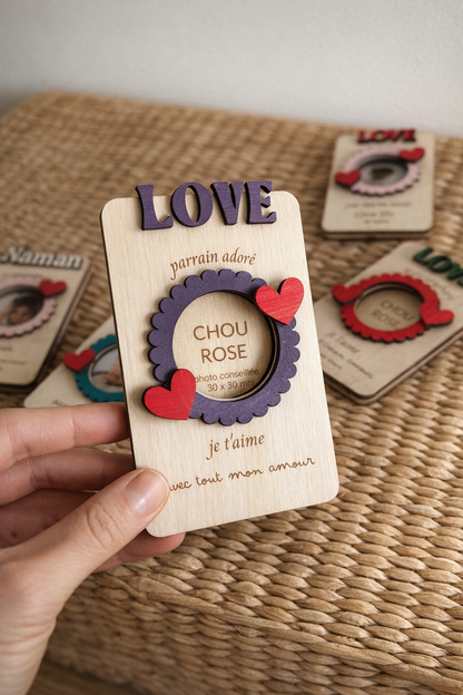 Cadre photo personnalisé en bois pour parrain avec photo et message gravé, souvenir unique et cadeau personnalisé