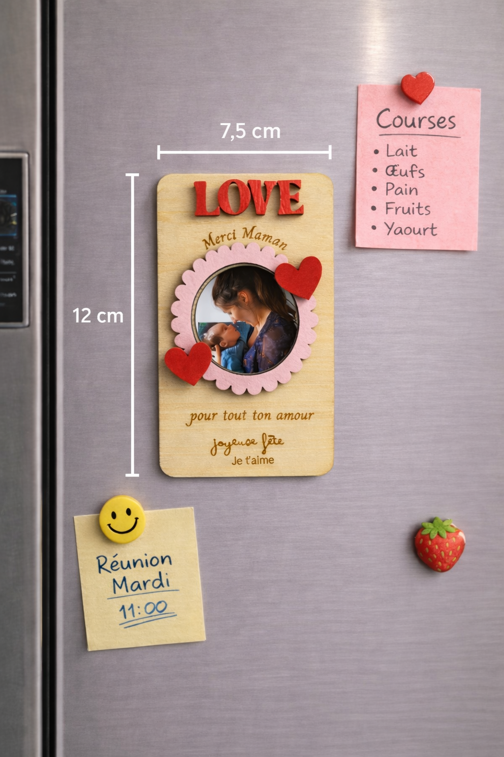Cadre photo magnet personnalisé en bois - Maman, Mamie, Marraine, Nounou, Maîtresse