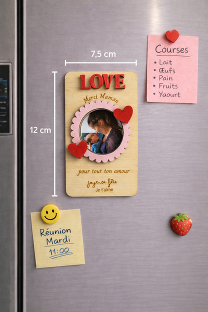 Cadre photo magnet personnalisé en bois - Maman, Mamie, Marraine, Nounou, Maîtresse