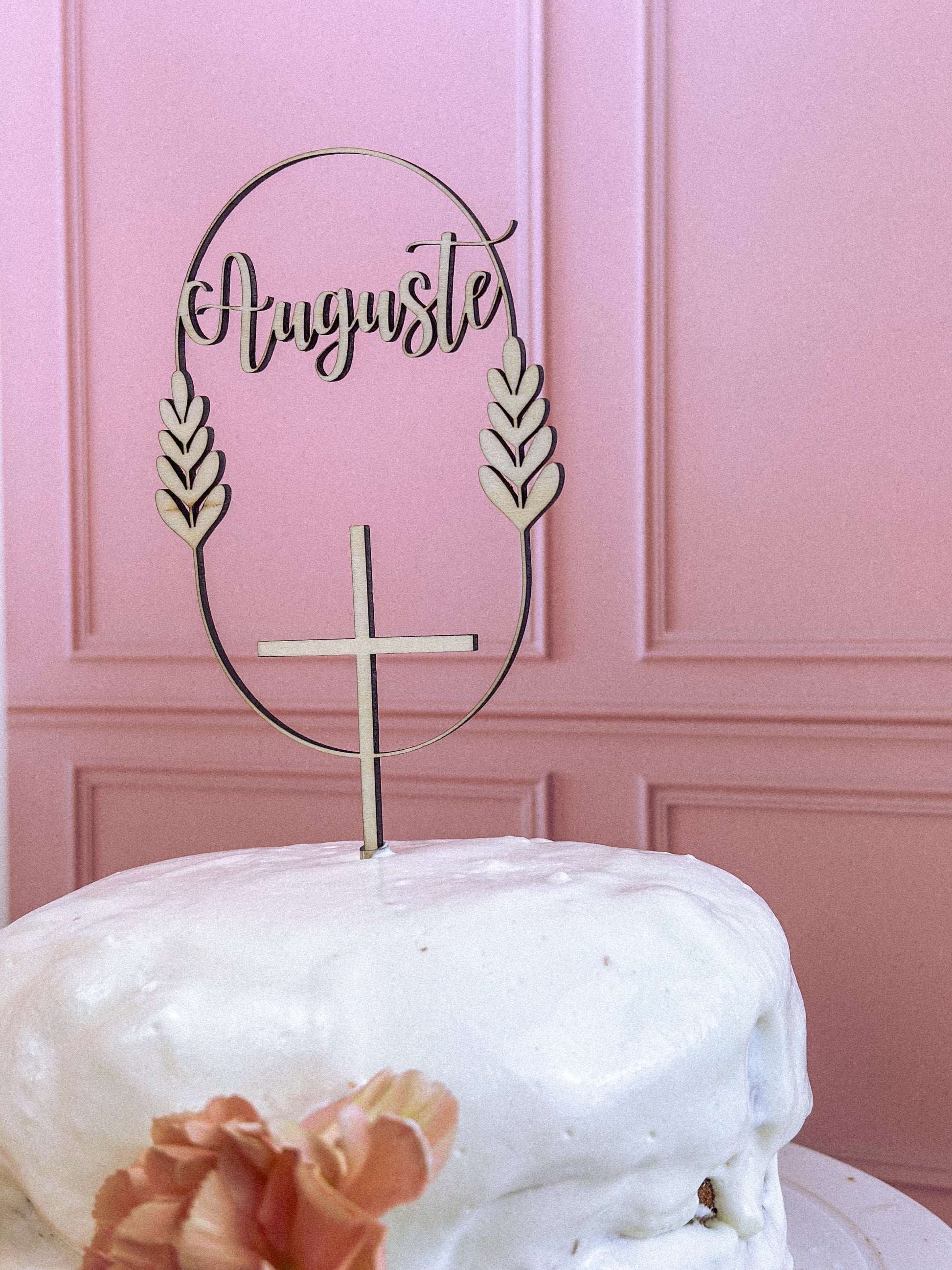 Auguste : cake topper baptême pour pièce montée ou gâteau