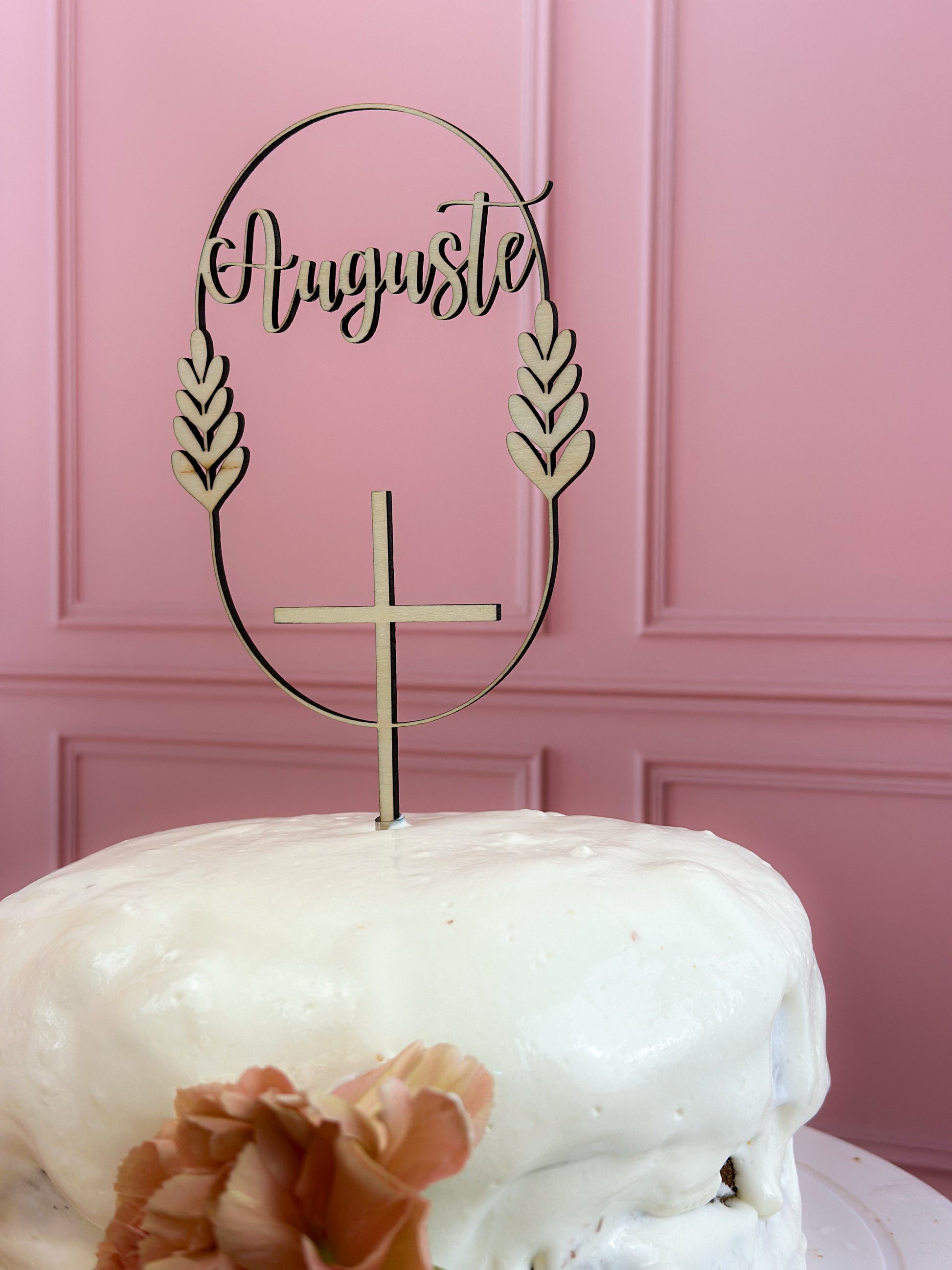 cake topper baptême personnalisé en bois