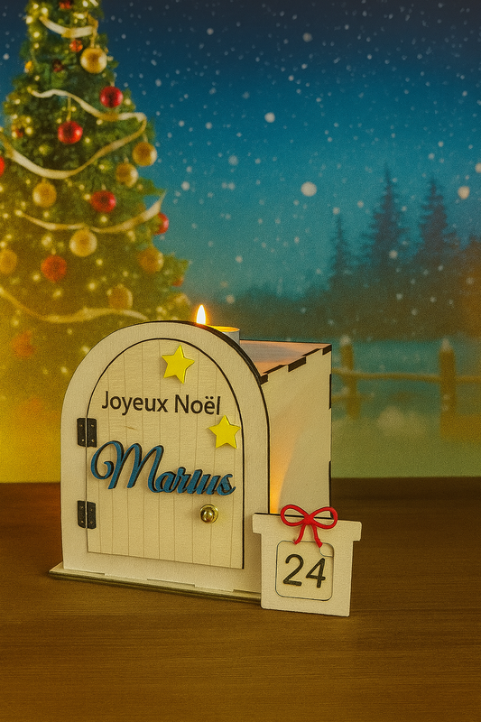 calendrier de l'avent personnalisé avec le prénom de l'enfant : atelier du père noël 