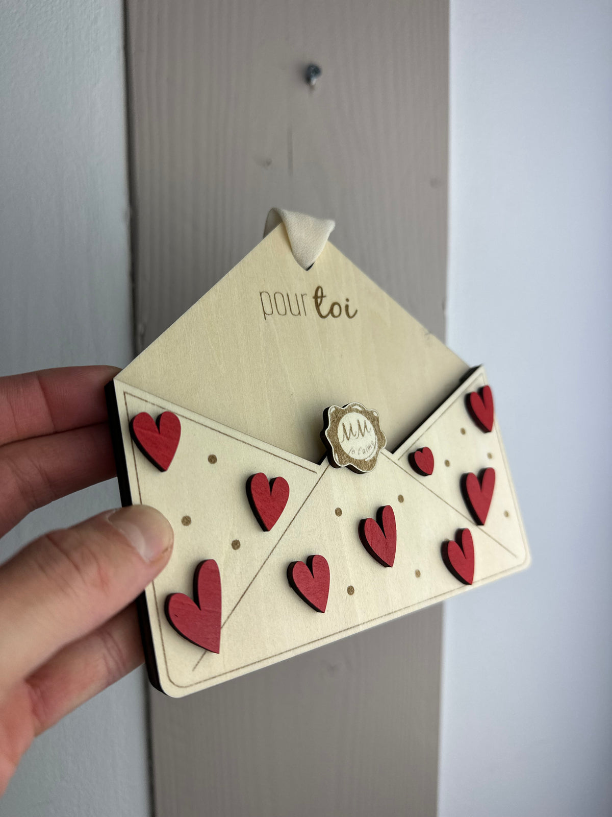 Enveloppe d'Amour en Bois personnalisée avec ardoise à messages, cadeau fête des pères, Chou Rose (visuel 15/15)