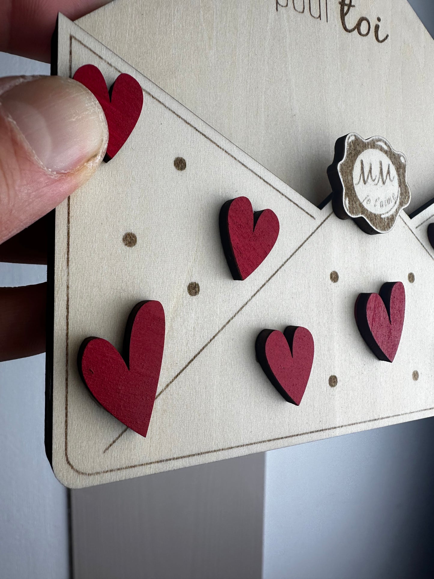 Enveloppe d'Amour en Bois personnalisée avec ardoise à messages, cadeau fête des pères, Chou Rose (visuel 14/15)