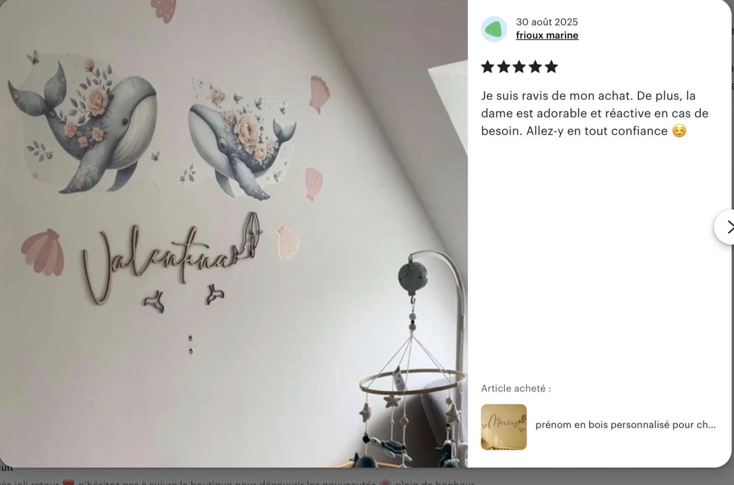 Prénom chambre bébé - baleine en bois