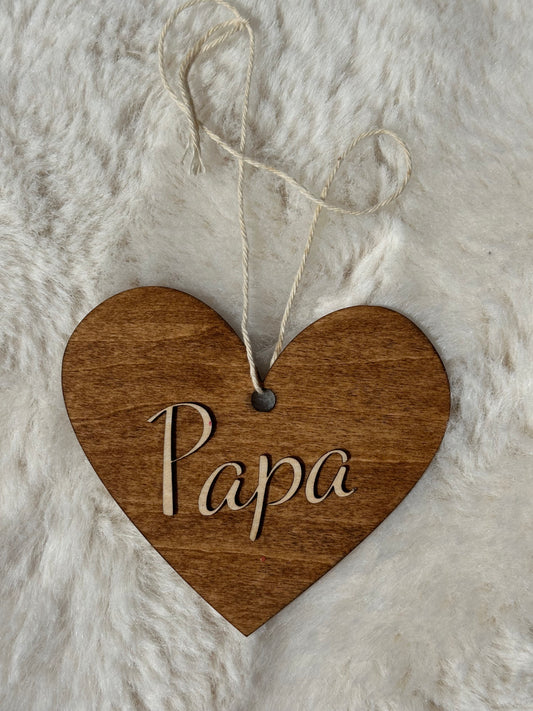 carte en bois en forme de coeur "Papa"