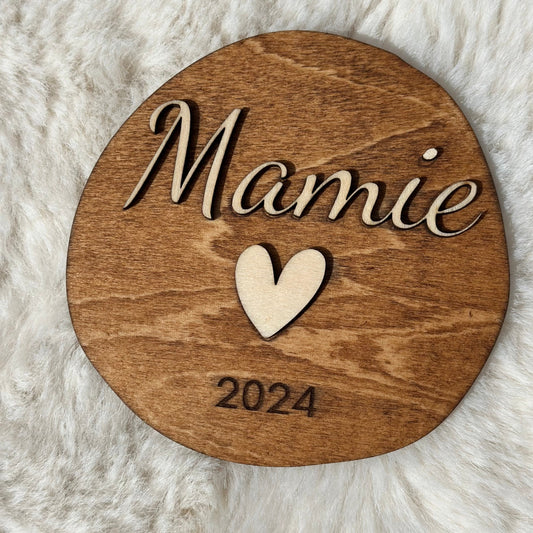 carte annonce grossesse en bois "Mamie"