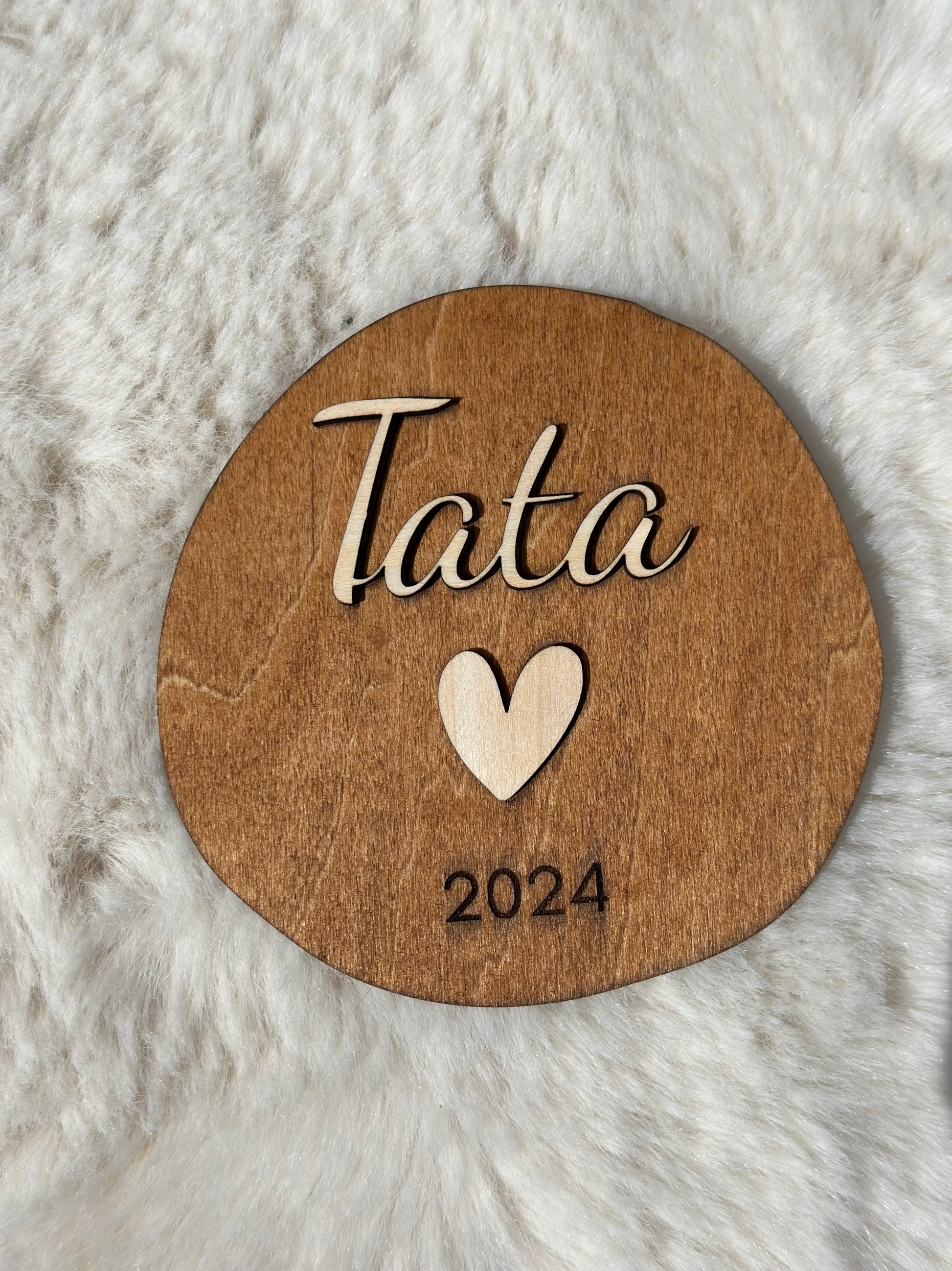 carte annonce grossesse en bois "Tata"