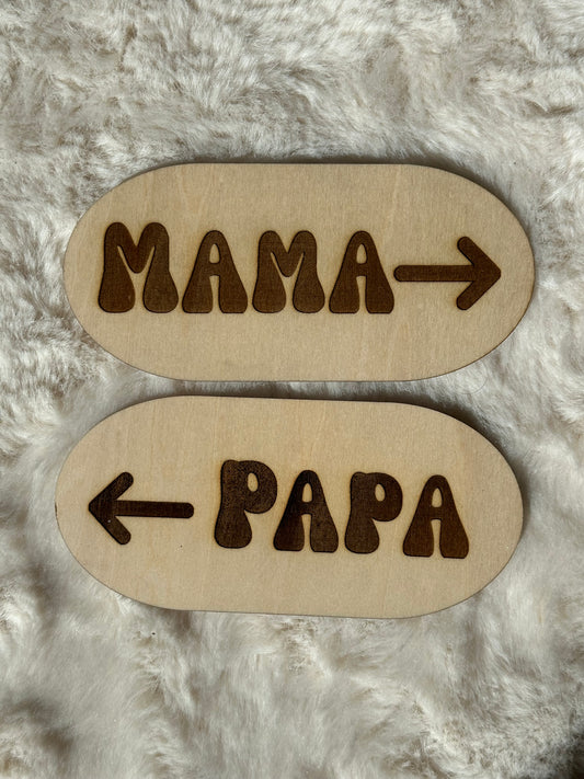 écriteaux en bois "mama" et "papa"
