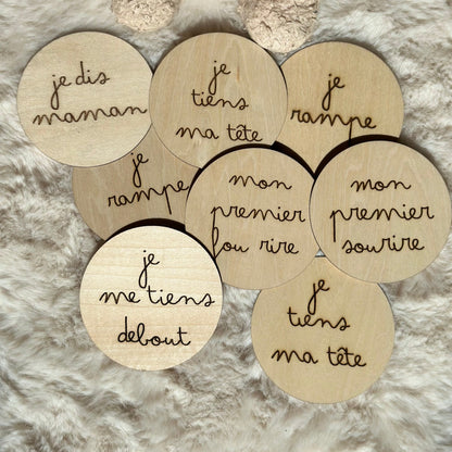 cartes étapes rondes pour bébé en bois 
