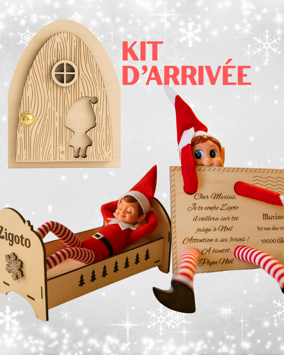 Kit d’arrivée du Lutin Farceur – Lettre + Lit + Porte magique