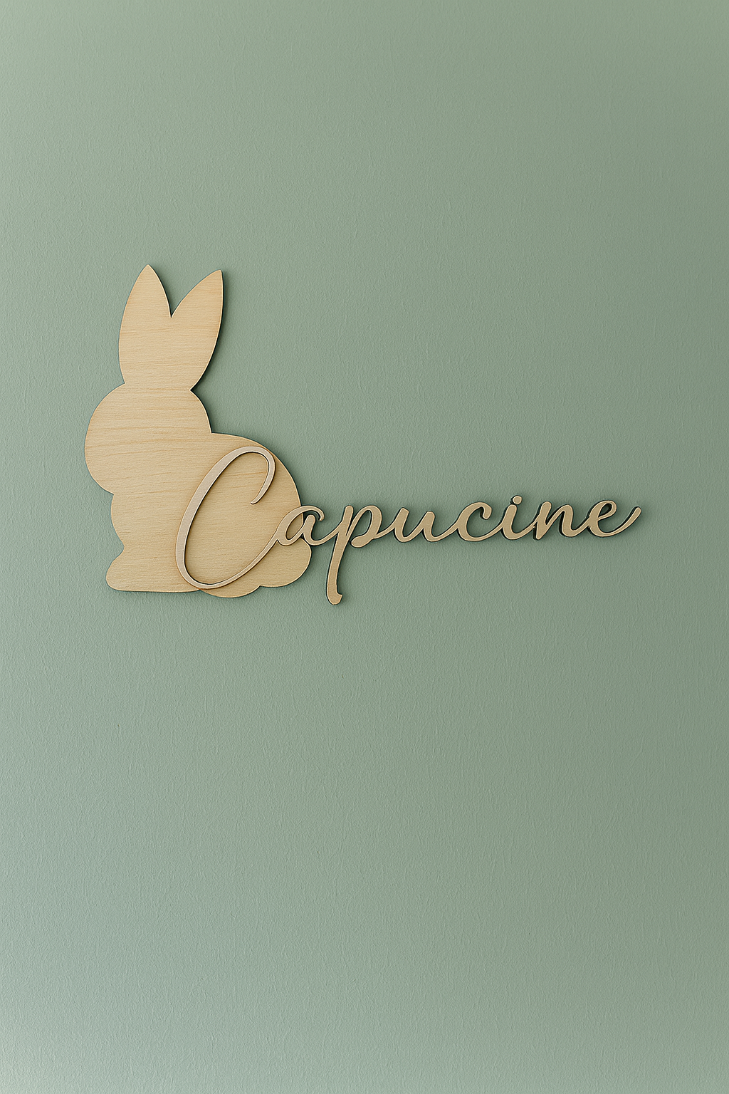 prénom en bois sur silhouette de lapin, parfait comme décoration murale bébé, fabriquée artisanalement dans notre atelier en France Le prénom est peint puis fixé en relief 3D