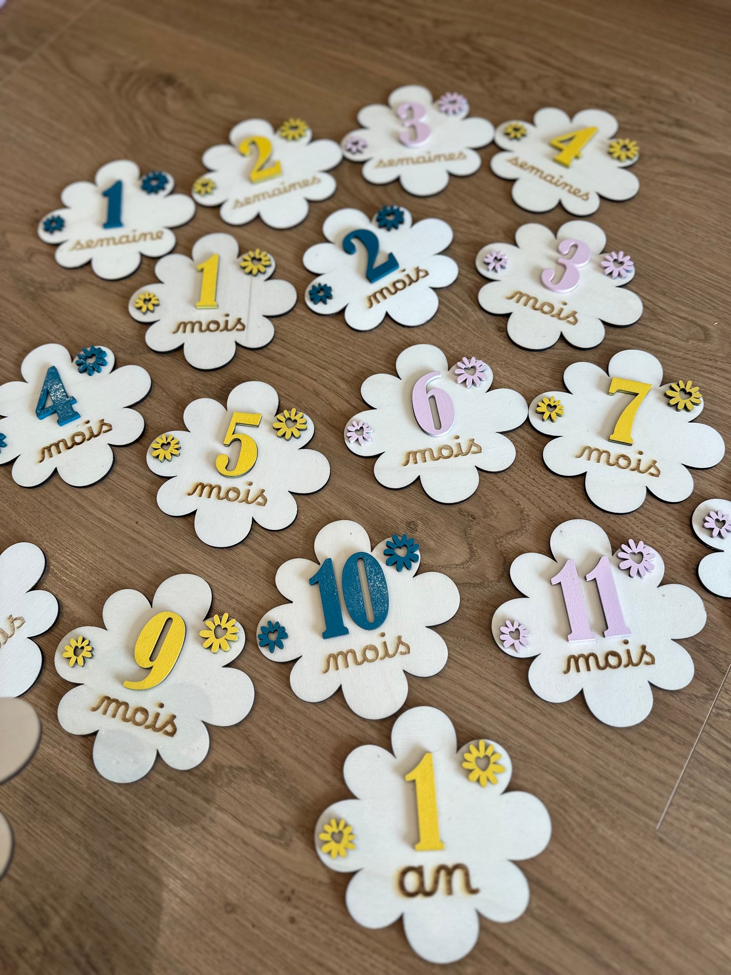 lot de cartes étapes en forme de fleurs multicolores