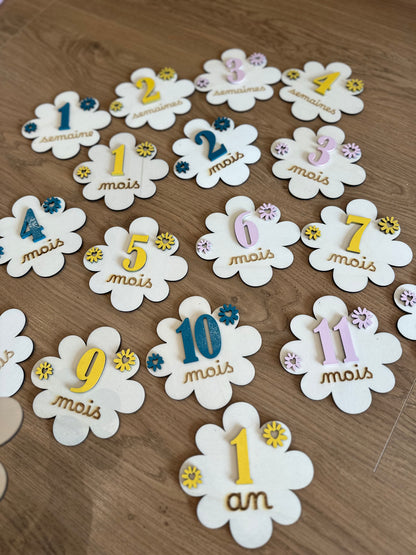 lot de cartes étapes en forme de fleurs multicolores
